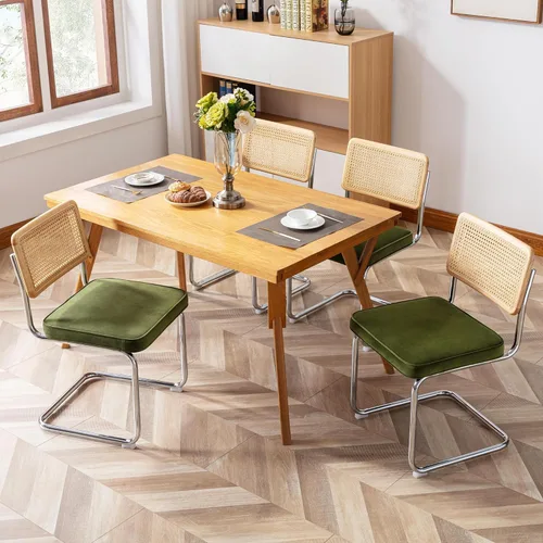 Miniatura 11 de Zesthouse Juego de 4 sillas de comedor modernas de mediados de siglo, sillas de comedor de ratán natural con respaldo de madera maciza y base