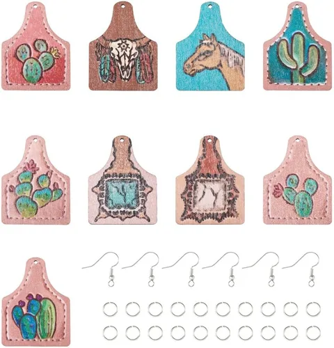 Miniatura 14 de KISSITTY Kit de fabricación de aretes de madera, 36 piezas de lágrima con cruz de vaca y leopardo, dijes de madera impresos con 80 ganchos