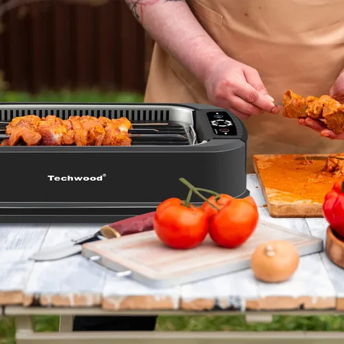 Miniatura 7 de Techwood - Parrilla eléctrica para interiores sin humo, parrilla de barbacoa coreana con tapa de vidrio, tecnología de extractor de humo turbo, Negro