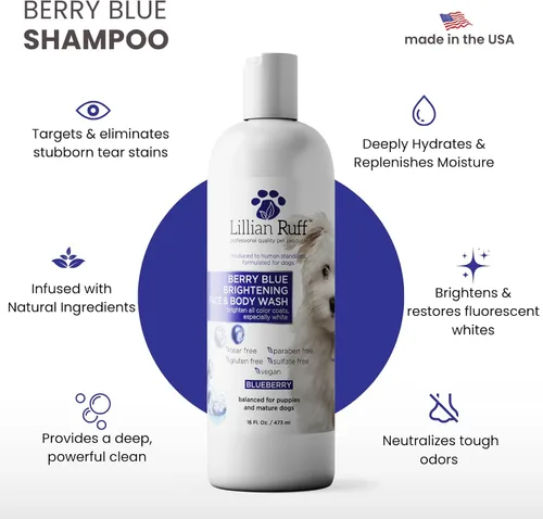 Miniatura 2 de Lillian Ruff PRO Formula Berry Blue Brightening Champú para mascotas – Champú blanqueador profesional ultrahidratante para perros, potenciador