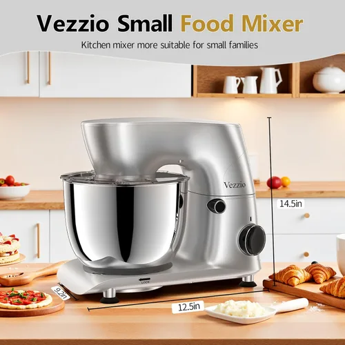 Miniatura 5 de Vezzio Batidora de pedestal con cabezal inclinable, 10 velocidades, de 6 cuartos de galón, mezclador de cocina para alimentos con tazón de acero