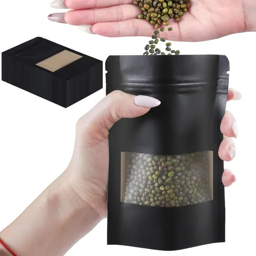 Miniatura 7 de 100 bolsas resellables, bolsas de papel kraft verticales con ventana mate, bolsas de almacenamiento de alimentos con cierre de cremallera