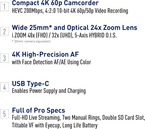Miniatura 3 de Panasonic Videocámara X1200 4K, lente teleobjetivo gran angular con zoom de 24X, O.I.S híbrido, diseño ligero de dispersión de calor, embalaje
