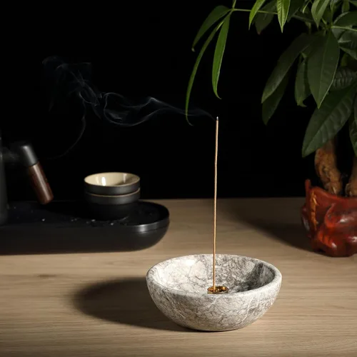 Miniatura 3 de Koville Soporte de incienso marroquí de mármol natural, soportes de incienso para palos, quemador de incienso resistente, atrapa cenizas, ideal