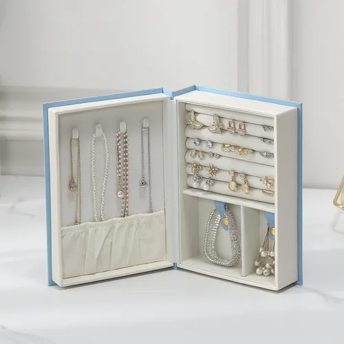 Miniatura 5 de CASEGRACE Joyero organizador de piel sintética con diseño de libro mágico para aretes, pulseras, collares, anillos, almacenamiento para mujeres