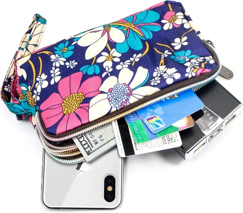 Miniatura 2 de BIAOTIE Cartera de pulsera de gran capacidad Bolso de mano de nailon impreso impermeable para mujer