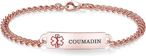 Miniatura 120 de Pulseras de identificación de alerta médica de 6.5 "-8.5" para mujeres, pulseras de emergencia médica de acero inoxidable, grabado gratuito