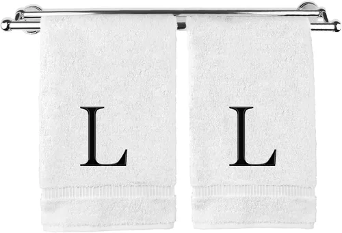 Miniatura 157 de Toalla de mano monogramada, regalo personalizado, juego de 2 - Toalla bordada con letra de bloque dorada - Extra absorbente 100% algodón turco