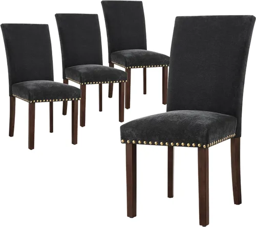 Miniatura 20 de COLAMY Juego de 6 sillas de comedor tapizadas Parsons, sillas laterales de tela para comedor y cocina con ribete de tachuelas y patas de madera