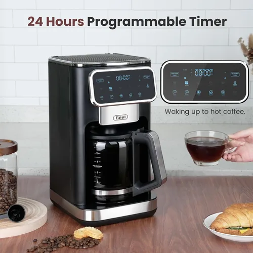 Miniatura 3 de Gevi 12-Cup Programmable Coffee Maker with Touchscreen, Strong Brew & Iced Coffee Options, Auto Shut-Off, 4-Hour Keep Warm, Glass Carafe, Anti-Drip