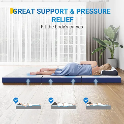 Miniatura 5 de Avenco Cubrecolchón de espuma viscoelástica de tres pliegues de 4 pulgadas, colchón plegable portátil individual con funda extraíble lavable, diseño