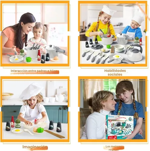 Miniatura 8 de Bruvoalon Juego de 32 piezas de juguetes de cocina para niños, juego de cocina de simulación para niños pequeños con ollas, sartenes, utensilios