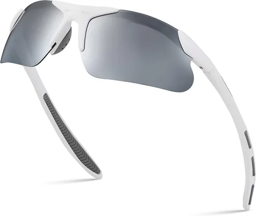 Miniatura 10 de Gafas de sol deportivas polarizadas para niños y niñas, gafas de béisbol y sóftbol, montura TR90 Negro Espejo azul hielo