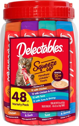Miniatura 10 de Delectables Squeeze Up - Puré cremoso exprimible, golosinas húmedas para lamer para gatos, sin granos, sin rellenos añadidos, sin subproductos, sin