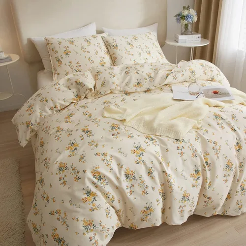 Miniatura 8 de EAVD - Juego de funda de edredón floral amarillo, tamaño Queen, de algodón, reversible, con estampado de jardín, floral, estético, 1 funda