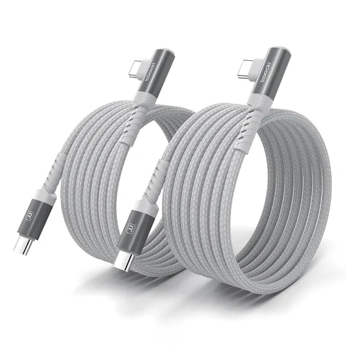 Miniatura 10 de Cable de carga USB C a USB C (3.3 pies, paquete de 2), cable de carga tipo C de 60 W, cable de carga rápida de ángulo recto USBC a USBC para iPhone