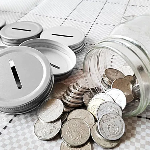 Miniatura 8 de Luxshiny 20 tapas para conservas, tapas de ranura para monedas para tarros de boca regular, tarros de ahorro de dinero, tapas ranuradas plateadas