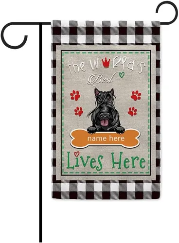 Miniatura 13 de The World's Best Dog Garden Flag Saint Bernard Dog Lives Here Bone Paw Buffalo Plaid Check 12.5x18 pulgadas Decoración exterior de patio de doble