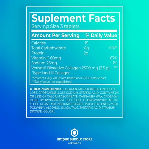 Miniatura 4 de Colágeno de 2500 mg con vitamina C – Píldoras de colágeno hidrolizado, suplemento de péptidos, 90 tabletas, vitaminas diarias de colágeno