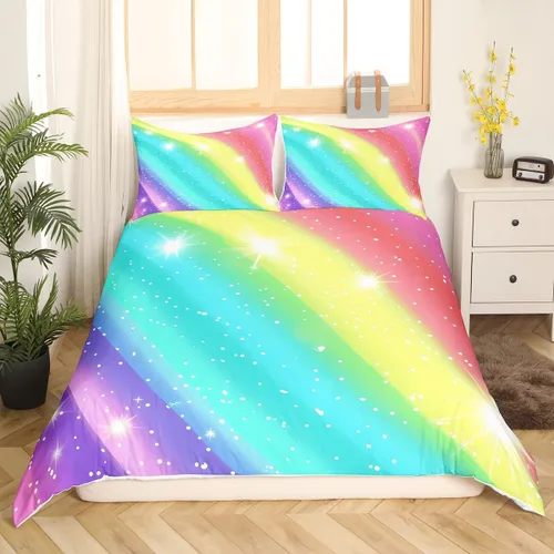 Miniatura 4 de Erosebridal Rainbow - Juego de funda de edredón para niños y niñas, diseño de dibujos animados con lazos de cremallera, 2 piezas, ultra suave, juego