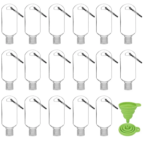 Abodhu 30 botellas de viaje vacías para desinfectante de manos con llavero de 2.03 oz/2.0 fl oz, portátil, transparente, a prueba de fugas,