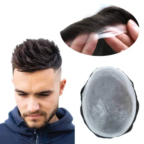 Miniatura 10 de HAIR NATURE Extensiones de pelo para hombre, tupé para hombres, sistema de reemplazo de cabello rubio, piel ultra fina de 0.001 in, unidad # 22R