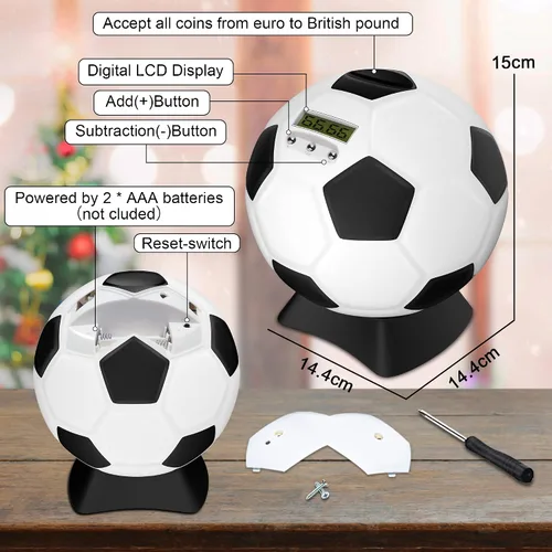 Miniatura 5 de MOMMED Alcancía para niños, alcancía digital, alcancía de pelota de fútbol, regalos de fútbol para niños, alcancía de monedas con aspecto de balón