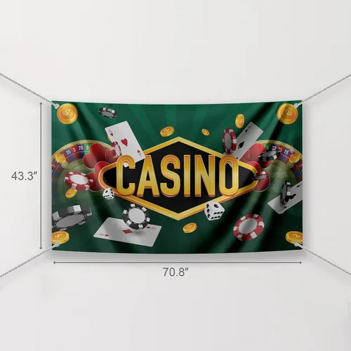 Miniatura 4 de Telón de fondo de fiesta nocturna de casino, tarjetas de ruleta de póquer, decoración de fondo temático, decoración de fondo verde, rojo y dorado