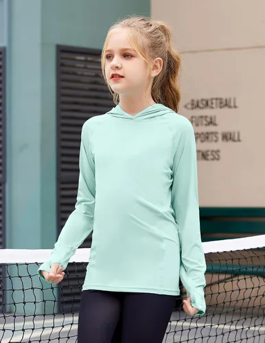 Miniatura 8 de Zaclotre - Sudadera con capucha para niños, con protección solar UPF 50+, de secado rápido, para niñas, con agujeros para los pulgares