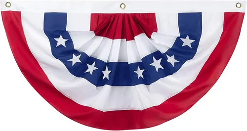 Bandera de abanico plisada estadounidense, 3 x 6 pies, bandera patriótica de Estados Unidos con medio abanico para exteriores, decoraciones