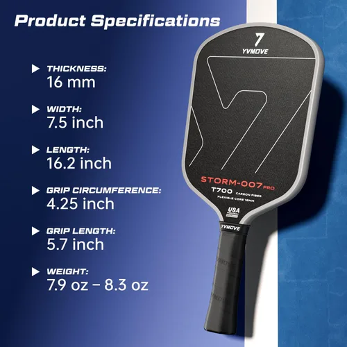 Miniatura 6 de YVmove USAPA Approved Raw Carbon Fiber Pickleball Paddle, 16mm Thermoformed Pickleball Racket with High Spin & Extended Grip, Professional