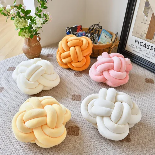 Miniatura 4 de Xuyier Bola de almohada de nudo, almohadas decorativas con tela de terciopelo para sofá cama, decoración de 12 pulgadas, cojines cuadrados anudados