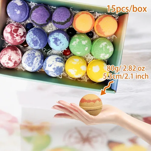 Miniatura 7 de Bombas de baño con piedras preciosas curativas de chakras. 15 bombas de baño de aceites esenciales. Bombas de baño con piedras de chakra reales