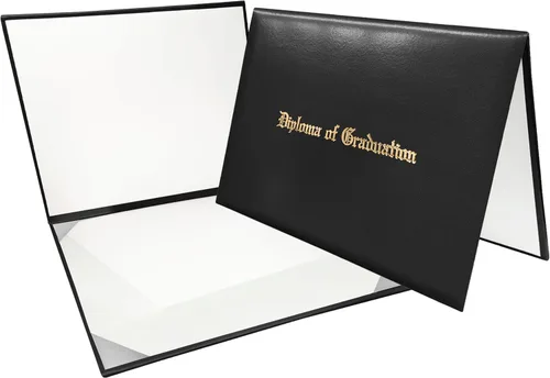 Gradplaza Cubierta de diploma para certificado de 8.5 x 11 pulgadas impreso "Diploma de graduación" negro soporte para diploma liso para escuela