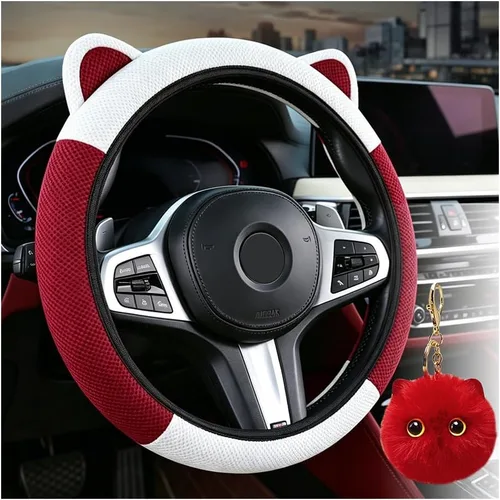 Miniatura 8 de Steering Wheel Cover with Ears Keychain Fit 14-15 inch Black Pink Cute Ears Car Steering Wheel Covers for Women Girls Elastic Breathable Steering