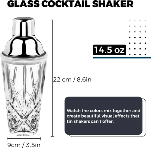 Miniatura 2 de Coctelera de cristal, 14.5 onzas, coctelera de Martini con colador para barras, whisky, cócteles, color plateado