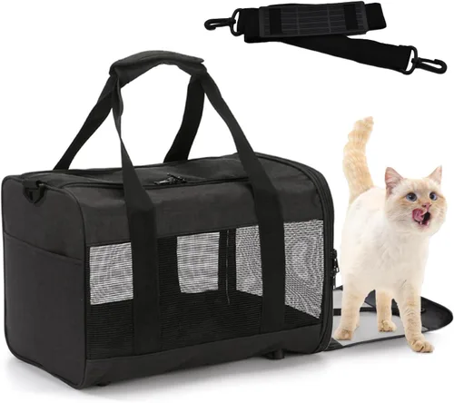 Transportador de viaje para gatos, de lados suaves, ventilado, transpirable, plegable, transportador suave aprobado por aerolíneas para perros