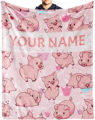 Miniatura 13 de Manta de cerdo para regalo, manta de franela polar de 50 x 60 pulgadas, suave para niñas, niños y adultos, ligera, cómoda, cálida manta con temática