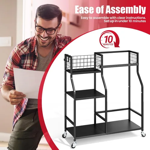 Miniatura 4 de TOOLF Organizador de bolsas de golf, almacenamiento para palos de golf con ruedas, soporte de metal resistente para bolsa de golf para el hogar