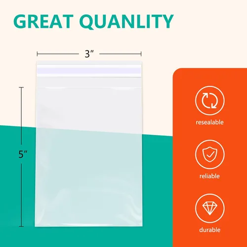 Miniatura 2 de iMailer - 100 unidades - Bolsas de celofán pequeñas transparentes de 3 x 5 pulgadas - Bolsas de plástico autoadhesivas para panadería, galletas