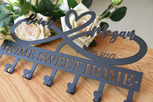 Miniatura 2 de Ganchos para llaves de corazón infinito de metal personalizados, estante para llaves con nombre personalizado, soporte para llaves de montaje