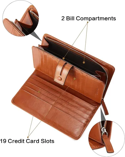 Miniatura 4 de BOSTANTEN Carteras de cuero para mujer con bloqueo RFID de gran capacidad tarjetero triple para mujer