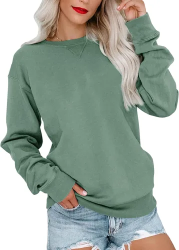 Miniatura 16 de Bingerlily Sudadera casual de manga larga para mujer, cuello redondo, linda sudadera pullover de ajuste relajado, tops Azul