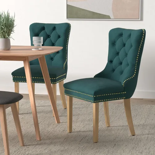Miniatura 2 de Juego de 4 sillas de comedor de terciopelo, sillas de comedor tapizadas con anillo trasero y patas de acero inoxidable doradas, silla de comedor
