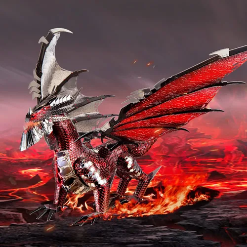 Miniatura 2 de Piececool - Kits de modelo 3D de metal - Rey Dragón Negro, rompecabezas 3D para armar para adultos, rompecabezas de destreza mental