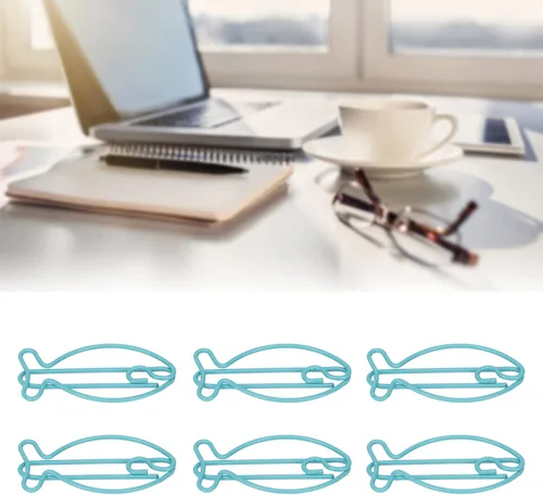 Miniatura 6 de Jeanoko Clips de papel en forma de pescado, clips de papel de metal, clips de oficina portátiles para clasificación de archivos, organización