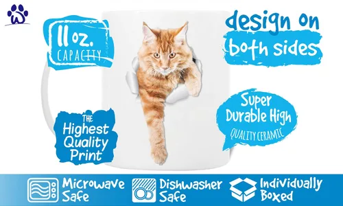 Miniatura 3 de Winston & Bear Taza de café con gato de jengibre escalador, divertida taza de café de cerámica atigrado naranja para los amantes de los gatos