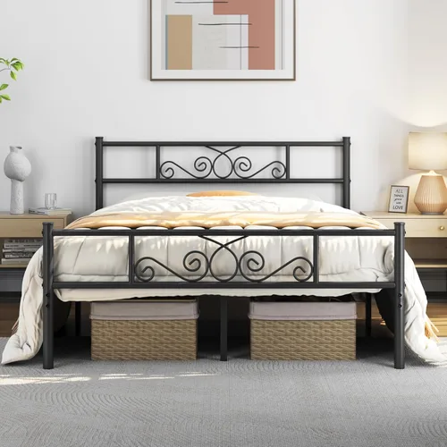 Miniatura 11 de Yaheetech - Base de cama, plataforma clásica de metal con cabecera y estribo - base de colchón con diseño floral para adultos, niñas, niños - Negro