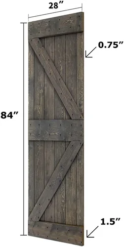 Miniatura 3 de Serie K de 56 pulgadas x 84 pulgadas (28 x 84 pulgadas x 2 paneles) de madera maciza con acabado gris ahumado, herrajes para puerta corrediza