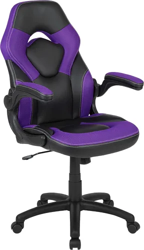 Miniatura 18 de Flash Furniture X10 LeatherSoft - Silla de juegos con respaldo alto estilo carreras con brazos abatibles, silla giratoria ergonómica acolchada